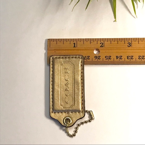 Large 2.5” COACH Metallic Gold Leather Hanging Tag Keychain FOB Bag Charm - Picture 3 of 4